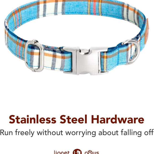 Boy Dog Collar with Blue Plaid Bowtie, Small