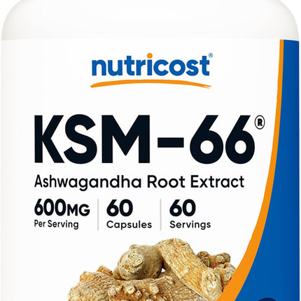 KSM-66 Ashwagandha 600mg Organic Root Extract 60 Capsules bottle front view