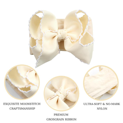6-Inch Jumbo Beige Bow Headbands for Baby Girls