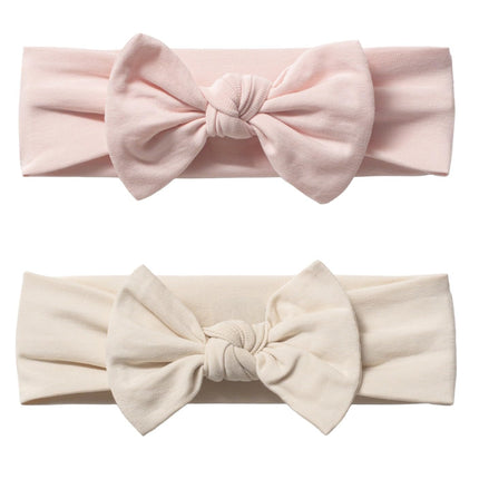 Baby Girl Cotton Bow Headbands, 2-Pack, Powder Pink and Light Beige