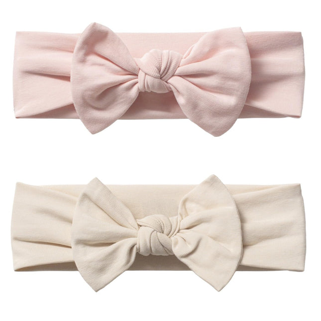 Baby Girl Cotton Bow Headbands, 2-Pack, Powder Pink and Light Beige