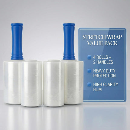 4 Pack Heavy Duty Clear Stretch Wrap for Moving, Shipping & Storage