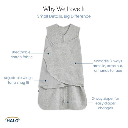 100% Cotton Sleepsack Swaddle, 3-Way Adjustable Wearable Blanket, TOG 1.5, Baby Blue, Newborn 0-3 Months