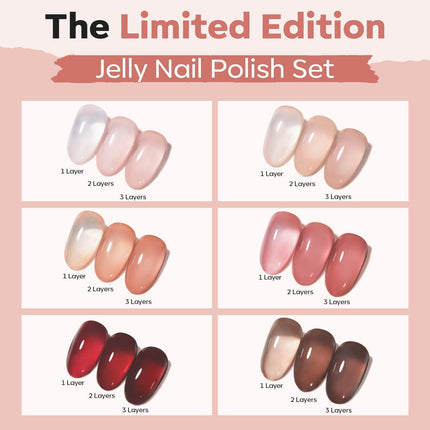 6-Color Sheer Nude Jelly Nail Polish Set