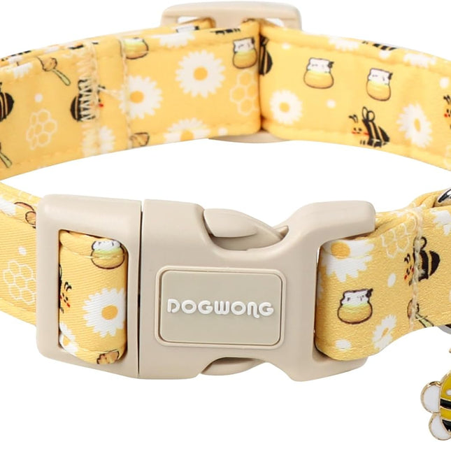 Yellow Bee Adjustable Dog Collar for Dogs, Size M