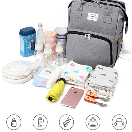 Personalized 3-in-1 Grey Diaper Bag Backpack with Changing Station