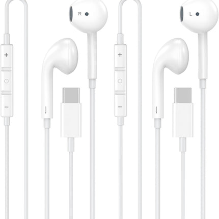 2 Pack USB-C Wired Earbud Headphones with Remote
