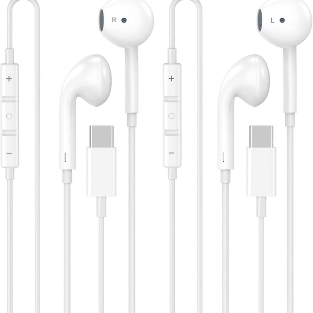 2 Pack USB-C Wired Earbud Headphones with Remote