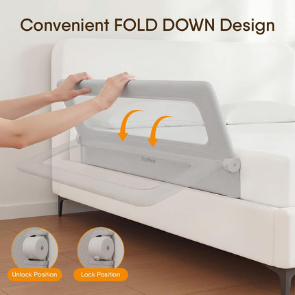 Folding Toddler Bed Rail Guard, Grey, 59" x 21.6"