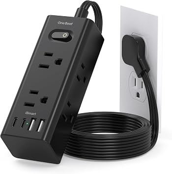 1-25Ft Extension Cord Power Strip with 6 Outlets and 4 USB Ports
