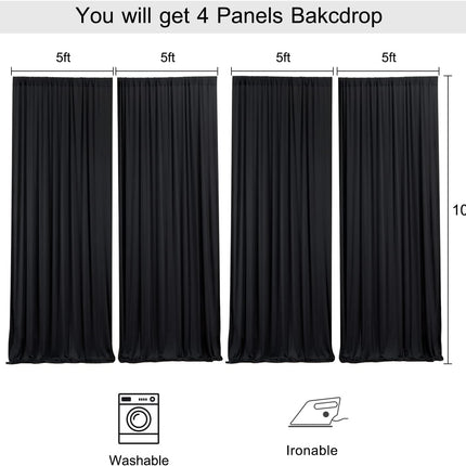 20 ft x 10 ft Black Polyester Backdrop Curtains, 4 Panels