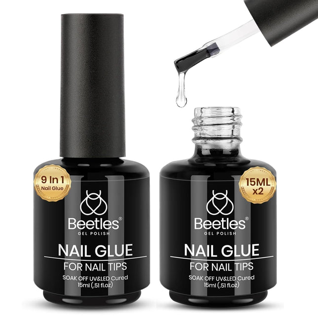 9 In 1 Gel Nail Glue for Clear Acrylic Nail Tips, 2 Pcs 15ml