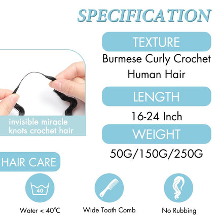 Human Crochet Hair Extensions 16 Inch Burmese Curly 1B#
