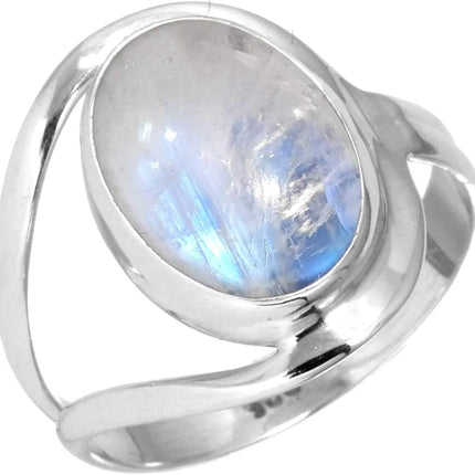 White Rainbow Moonstone Genuine 925 Silver Ring, Size 8