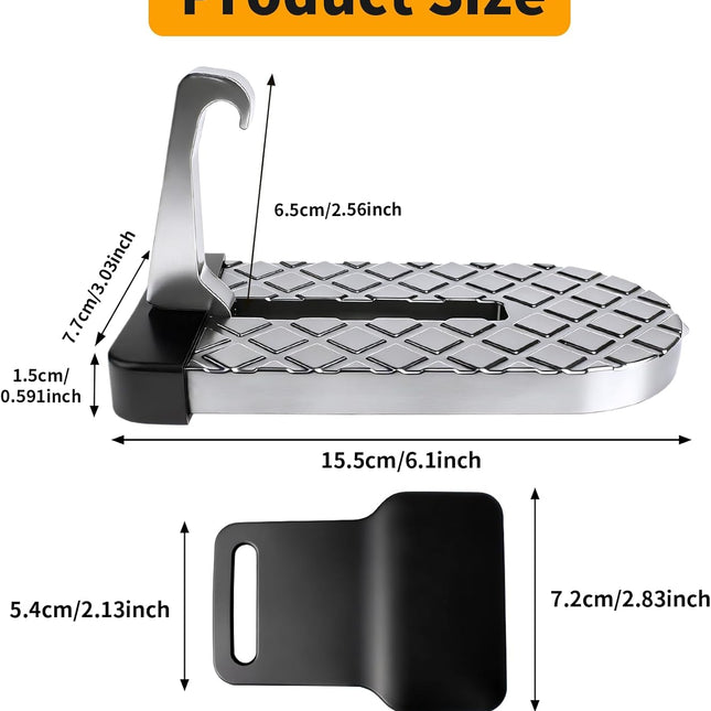 Car Door Step for Car Roof Access, Foldable Non-Slip Latch Pedal, Silver