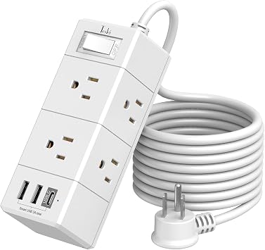 Outlet Extender Power Strip with Flat Plug, 6 Outlets and 3 USB Ports