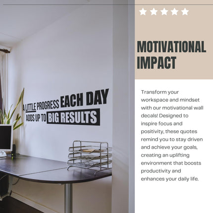 A Little Progress Each Day Removable Wall Decal - White 42 x 10 Inch Inspirational Quote Sticker