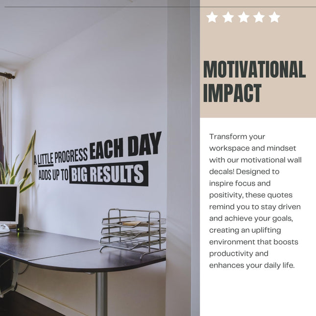 A Little Progress Each Day Removable Wall Decal - White 42 x 10 Inch Inspirational Quote Sticker