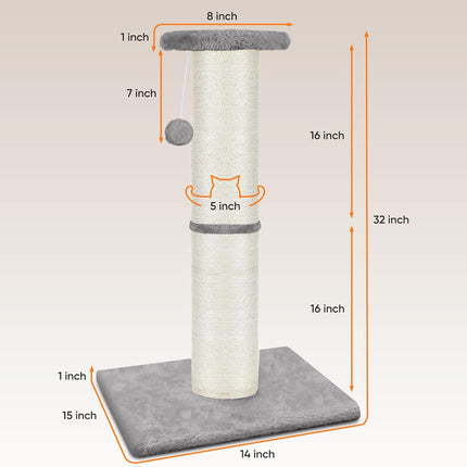 PawHaven RefugioPata PAWSCRAT Cat Scratching Post 32" Tall, Large Diameter Natural Sisal Cat — Pet Supplies