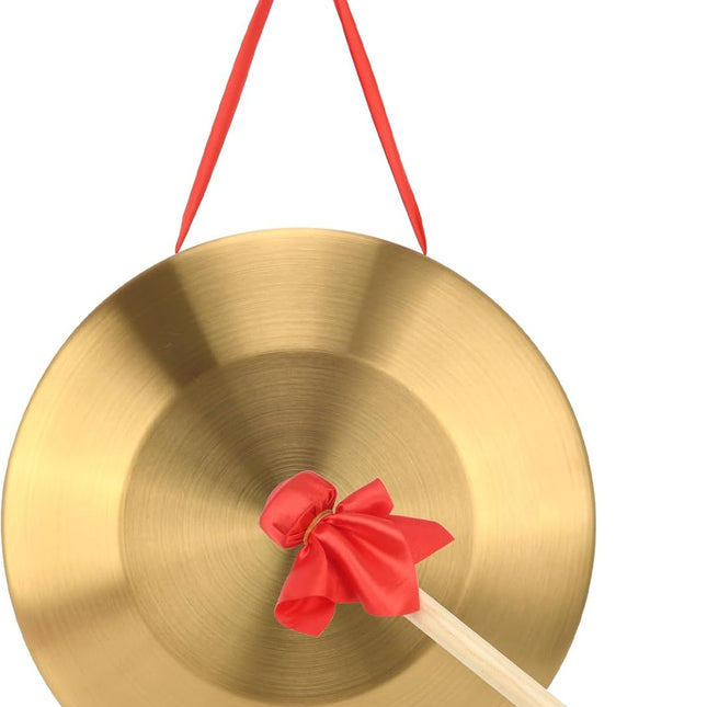 12.6 Inch Copper Alloy Gong with Beater and Red Hanging Ribbon