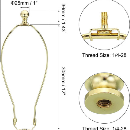 12 Inch Gold Tone Lamp Harp Kit with Finial, 2 Set