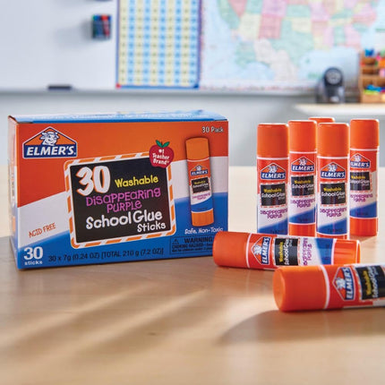 Disappearing Purple Washable School Glue Sticks, 7g, 30 Count