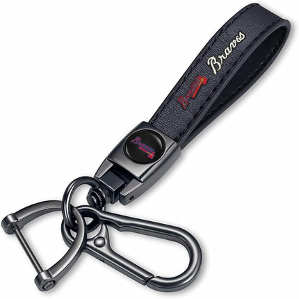 Genuine Leather Baseball Key Chain in Black