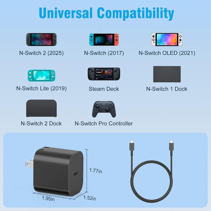60W USB-C Gaming Console Charger with 5FT Cable