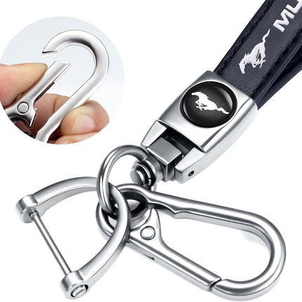 Black Genuine Leather Braided Car Keychain