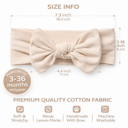 Baby Girl Cotton Bow Headbands, 2 Pack, Light Beige and Linden Green