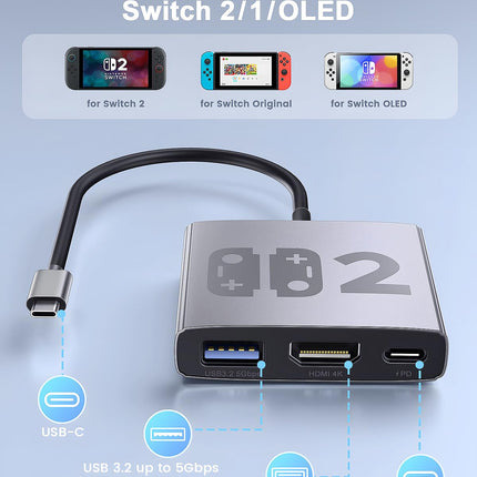 Aluminum Alloy 3-in-1 Portable Gaming TV Dock Adapter