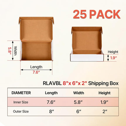 8x6x2 inches Small White Shipping Boxes, 25 Pack