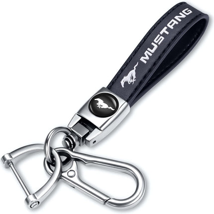 Black Genuine Leather Braided Car Keychain