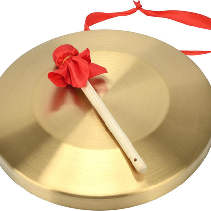 12.6 Inch Copper Alloy Gong with Beater and Red Hanging Ribbon