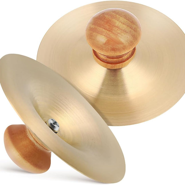 SourcetoHome 1 Pair Hand Cymbals Dancing Instrument Rhythm Percussion Instrument Finger Cymbals With Handles - General - front view