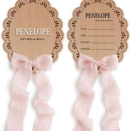 LittleNest NidoPequeño Wooden Baby Announcement Sign with Chiffon Bow - Custom Birth Stats Name Plate — Baby & Toddler