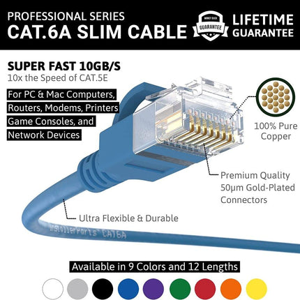 Ethernet Cable CAT6A Slim Cable UTP Booted 3 FT (20 Pack) — Smart Tech