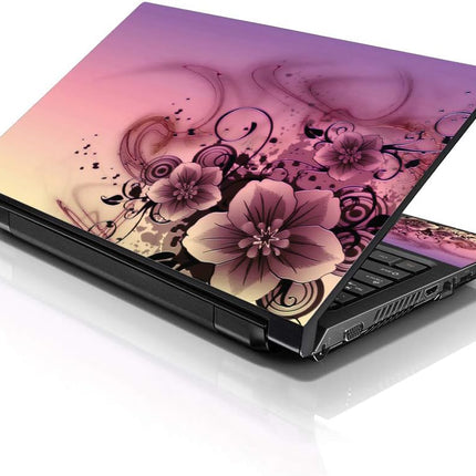 Pink Flower Laptop Skin Sticker Cover for 13.3 to 16 Inch Laptops with 2 Wrist Pads