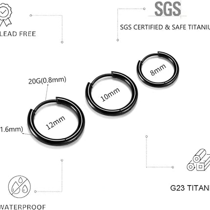 Hypoallergenic Titanium Hoop Earrings for Women&Men-8mm 10mm 12mm Small — Home & Lifestyle