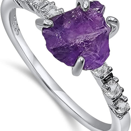 Raw Crystal Dainty Ring, White Gold Birthstone Gift
