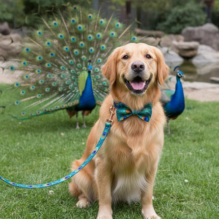 Personalized Peacock Print Dog Collar with Name and Phone