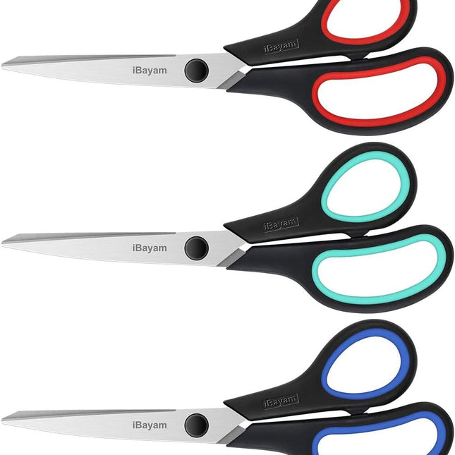3-Pack 8-Inch Heavy Duty Scissors with Ultra Sharp Blades and Comfort Grip Handles