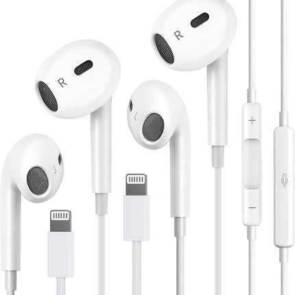 2-Pack Wired Lightning Earbud Headphones with Microphone and Volume Control