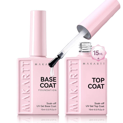 Gel Top and Base Coat Set, 2 PCS 15ml No Wipe Diamond-Shine Soak Off Gel