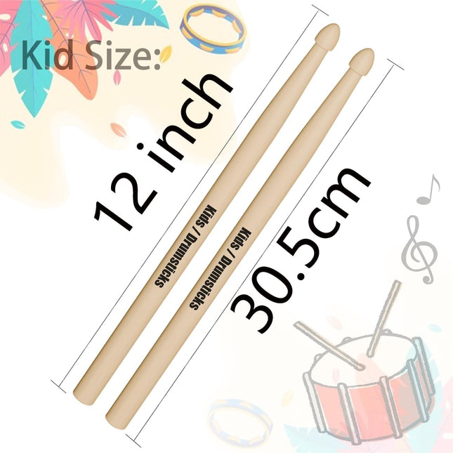 12 Inch Maple Drum Sticks for Kids, 2 Pairs