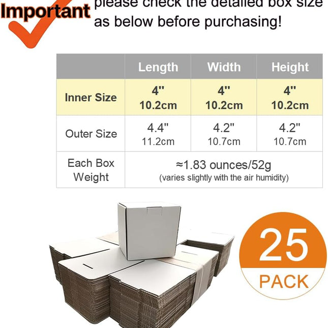 4x4x4 White Corrugated Shipping Boxes, 25 Pack