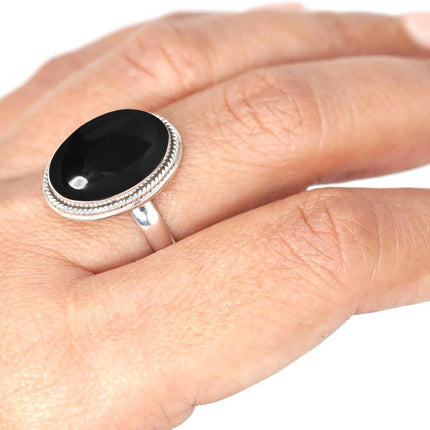 Black Onyx 925 Sterling Silver Ring for Women, Size 7