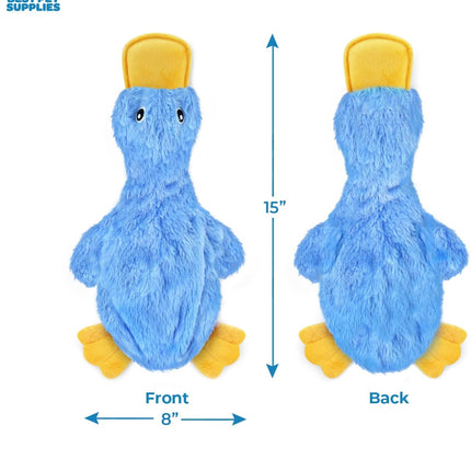 Interactive Squeaky Dog Chew Toy - Blue Crinkle Duck, Large