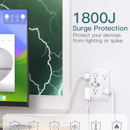 6-Outlet Extender Surge Protector with 4 USB Wall Charger Ports, 1800J