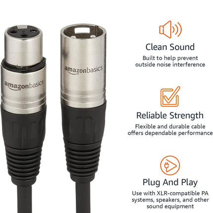 XLR Male to Female Balanced Microphone Cable, 6 Foot, Black